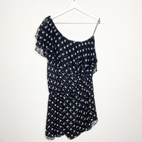 Haute Hippie Polka Dot One Shoulder Drawstring Ruffle Dress - Picture 1 of 11